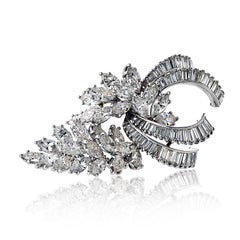 Vintage Platinum 18.00 Marquise, Baguette Cuts Diamond Brooch
