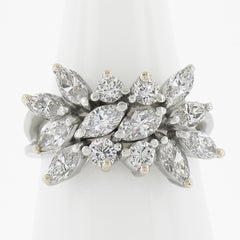 Vintage Platinum 1.80ctw Marquise & Round Diamond Spray Cocktail Band Ring