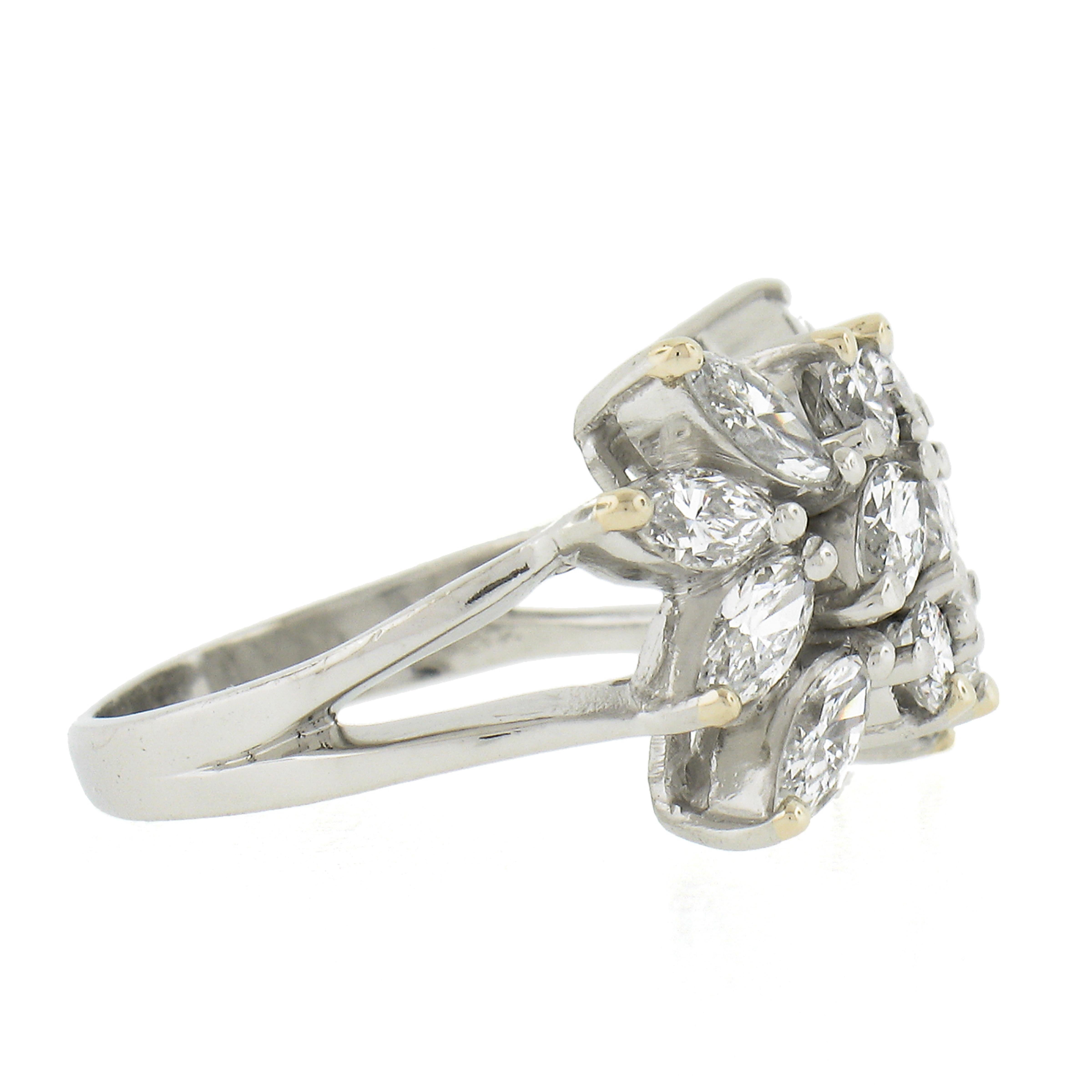 Women's Vintage Platinum 1.80ctw Marquise & Round Diamond Spray Cocktail Band Ring For Sale