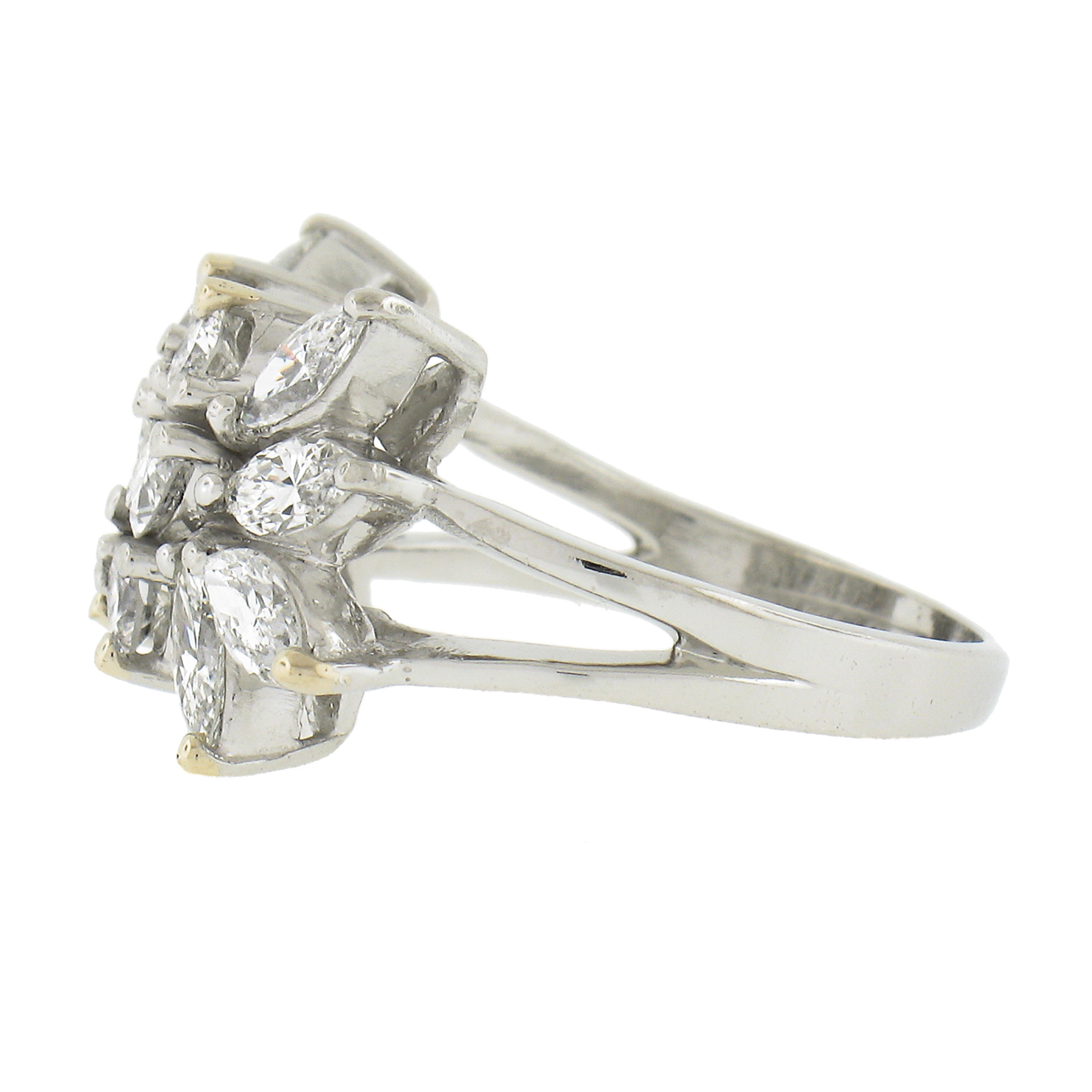 Vintage Platinum 1.80ctw Marquise & Round Diamond Spray Cocktail Band Ring For Sale 1