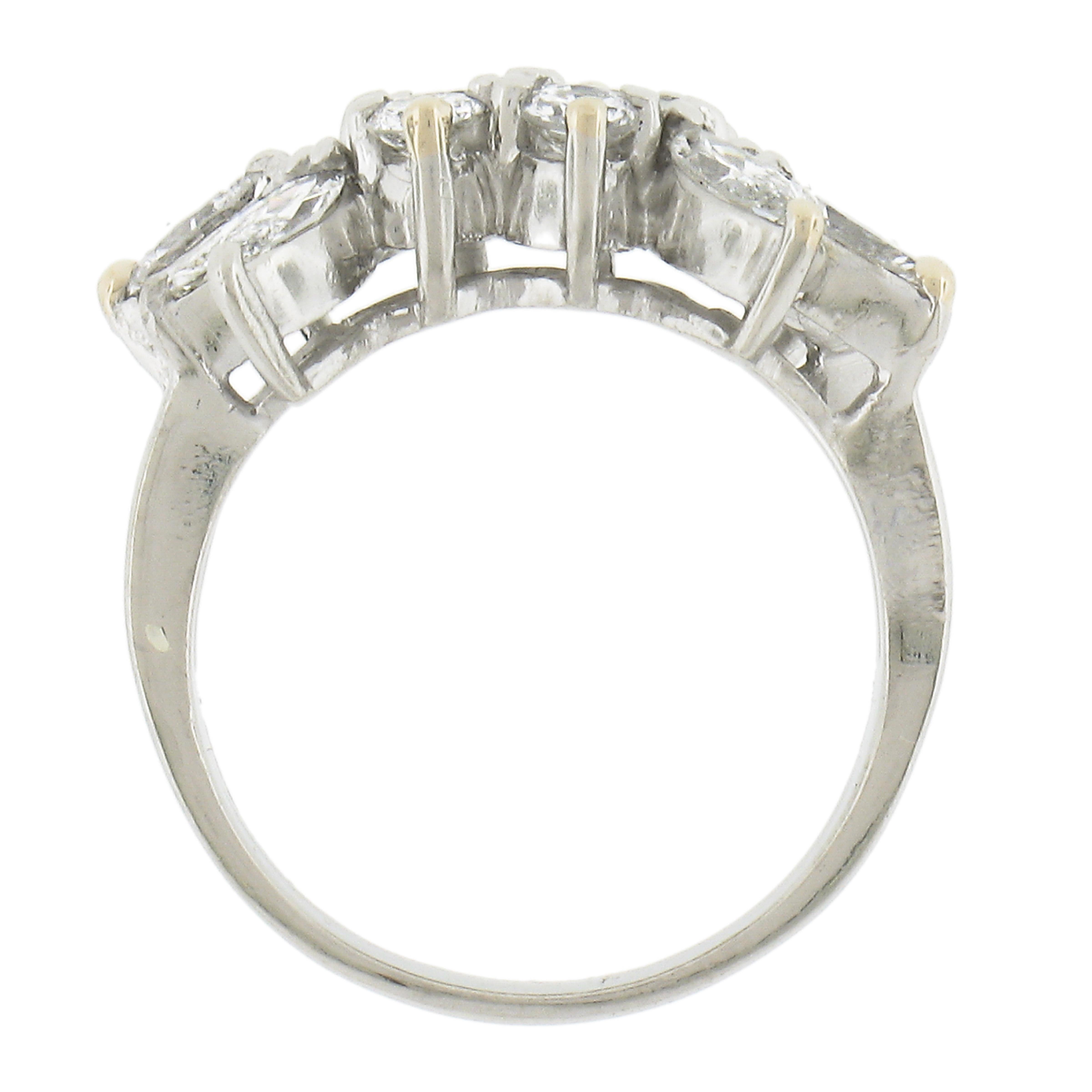Vintage Platinum 1.80ctw Marquise & Round Diamond Spray Cocktail Band Ring For Sale 3