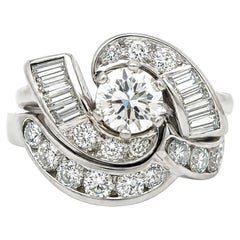 Vintage Platinum 1.86ctw Old Diamond Swirl Engagement w/ Custom Band Ring