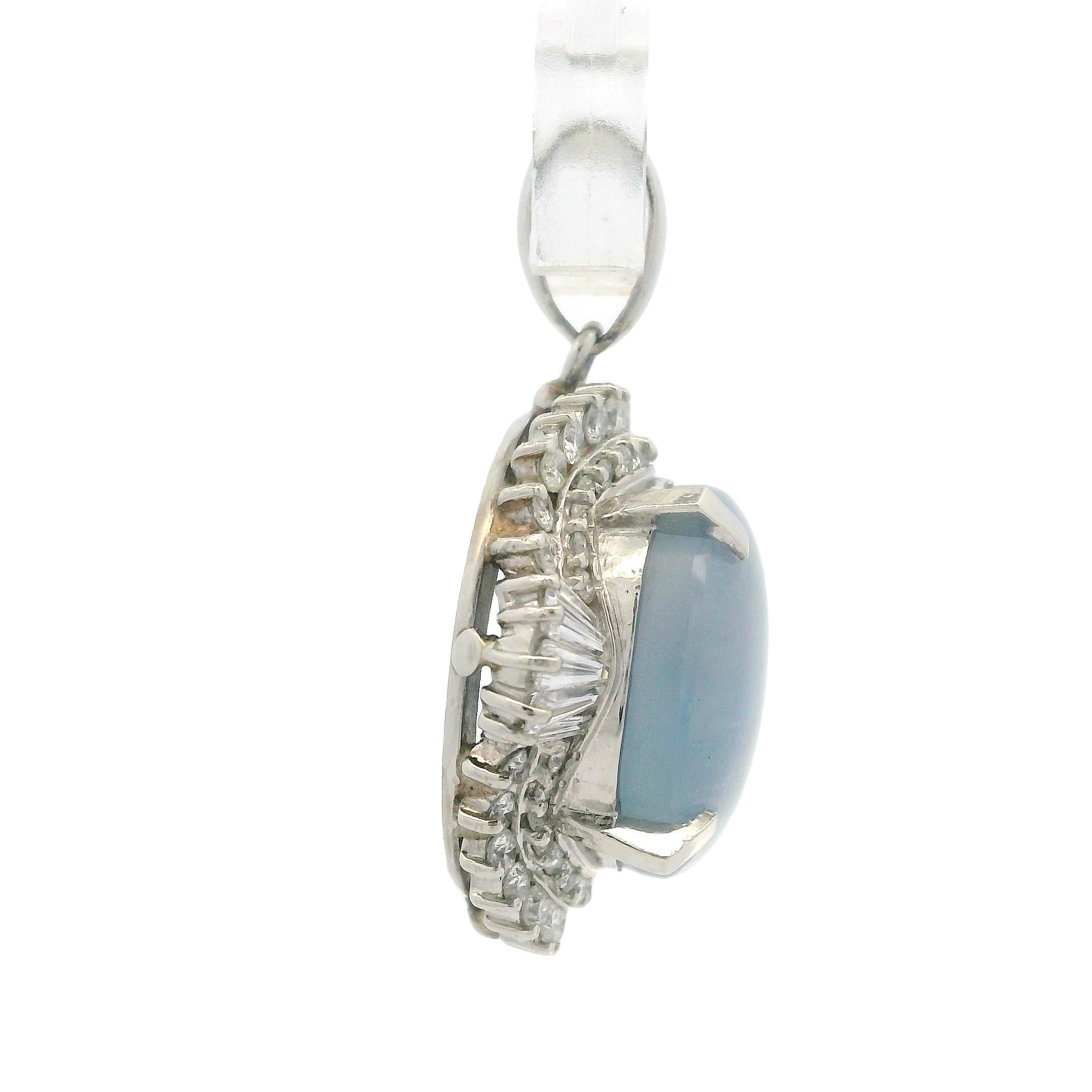Vintage Platinum 18.85ctw GIA Round Cabochon Star Sapphire Diamond Halo Pendant For Sale 4