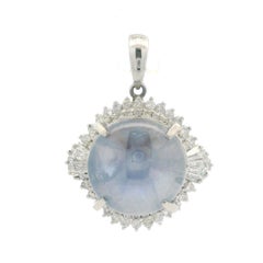 Vintage Platinum 18.85ctw GIA Round Cabochon Star Sapphire Diamond Halo Pendant