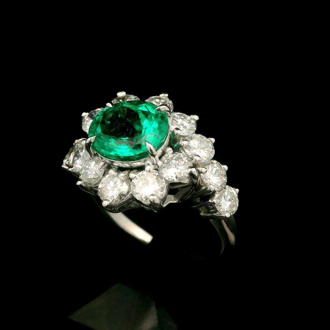 Vintage Platinum 18k Gold 4.24ctw Gia Amazing Oval Emerald & Diamond Ring 7