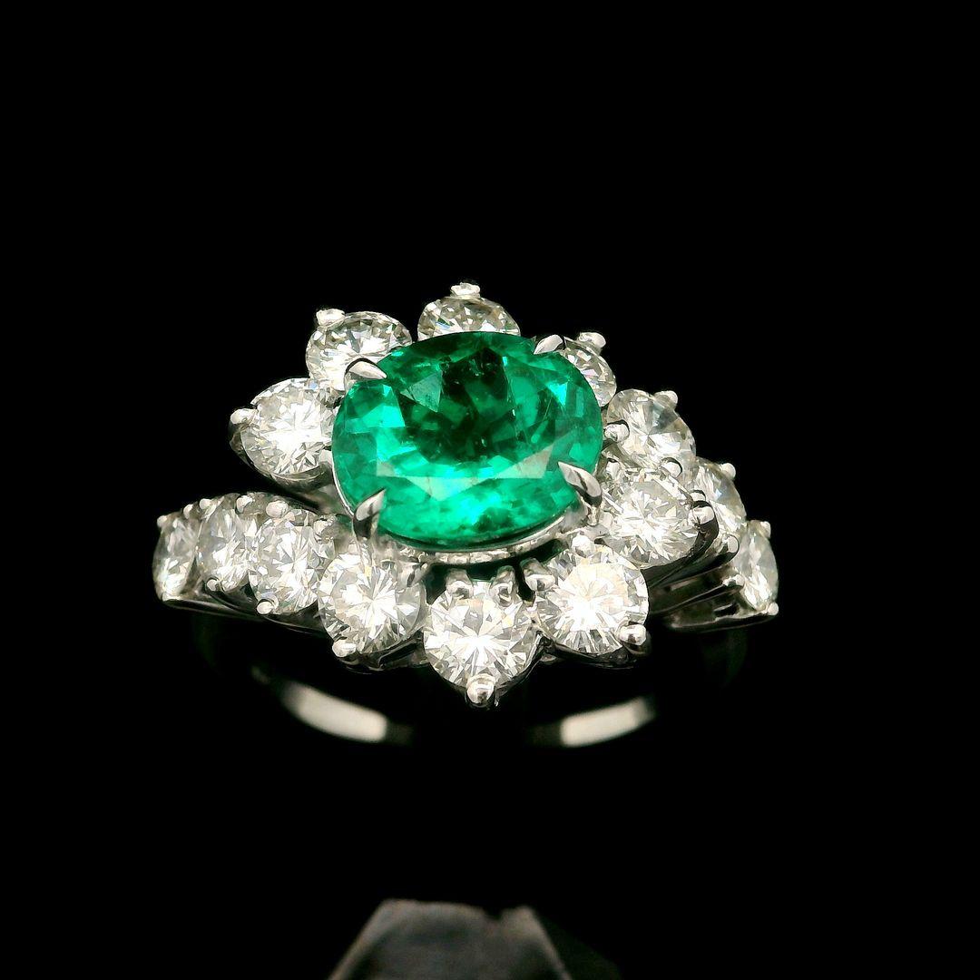 Vintage Platinum 18k Gold 4.24ctw Gia Amazing Oval Emerald & Diamond Ring 8