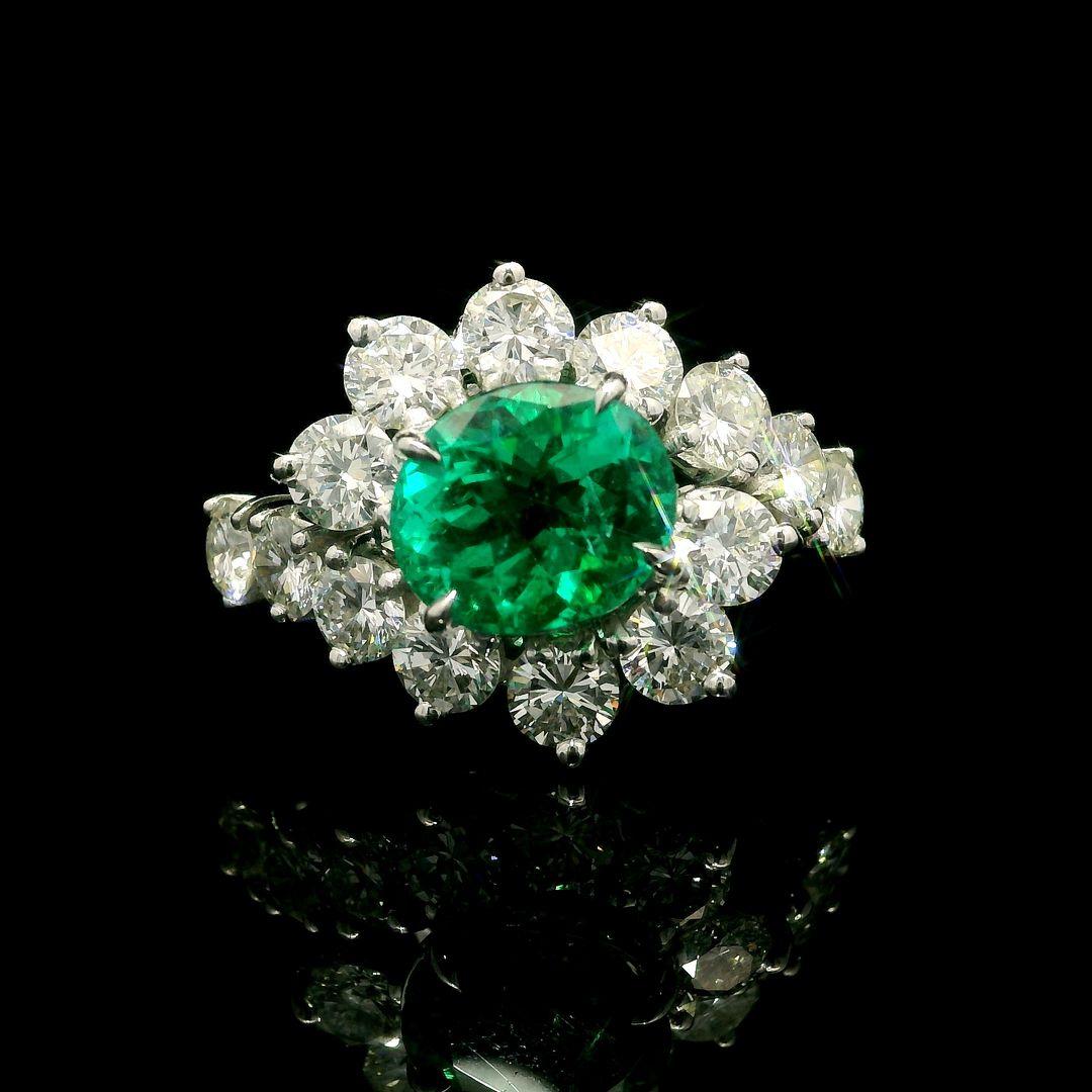 Vintage Platinum 18k Gold 4.24ctw Gia Amazing Oval Emerald & Diamond Ring 1