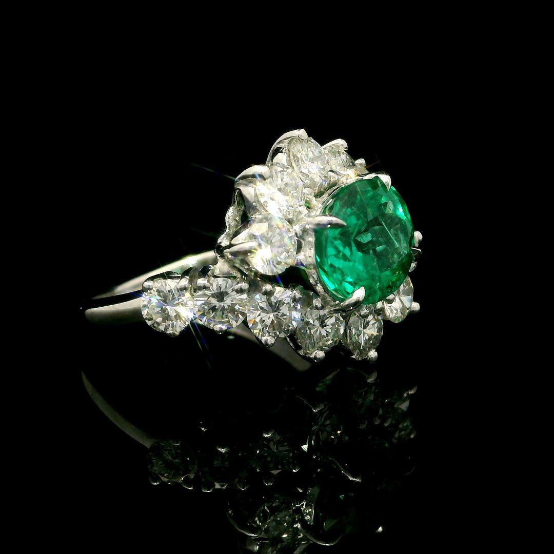 Vintage Platinum 18k Gold 4.24ctw Gia Amazing Oval Emerald & Diamond Ring 2