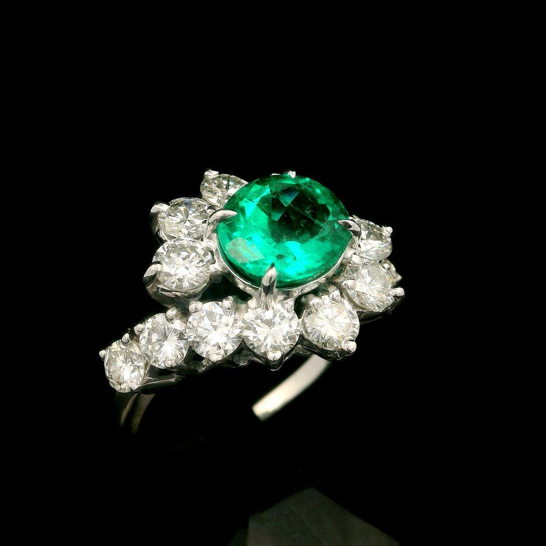 Vintage Platinum 18k Gold 4.24ctw Gia Amazing Oval Emerald & Diamond Ring 4