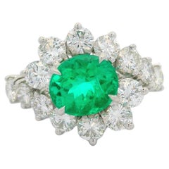 Vintage Platinum 18k Gold 4.24ctw Gia Amazing Oval Emerald & Diamond Ring
