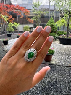 Vintage Platinum & 18K Jade Cabochon Diamond Ring