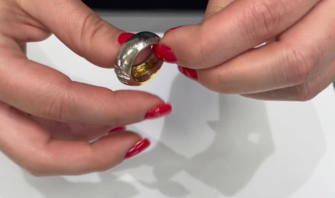 Vintage Platin & 18k Gelbgold Dome Ring mit gebogenem Schaft, ausgestellte Baguetten im Angebot 1
