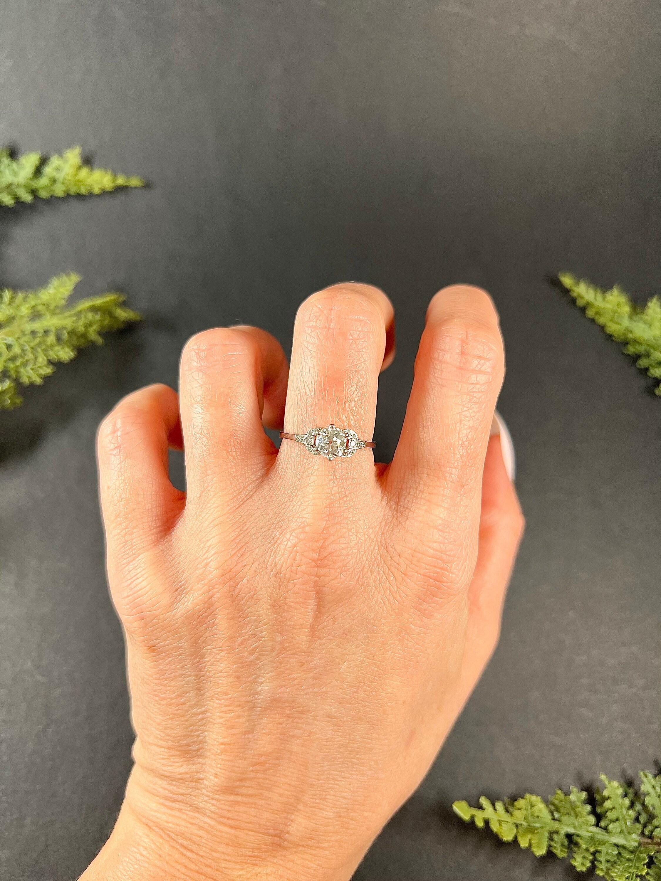 Vintage Platinum 1920s 0.80 Diamond Engagement Ring Set in New Hand Made Mount For Sale 5