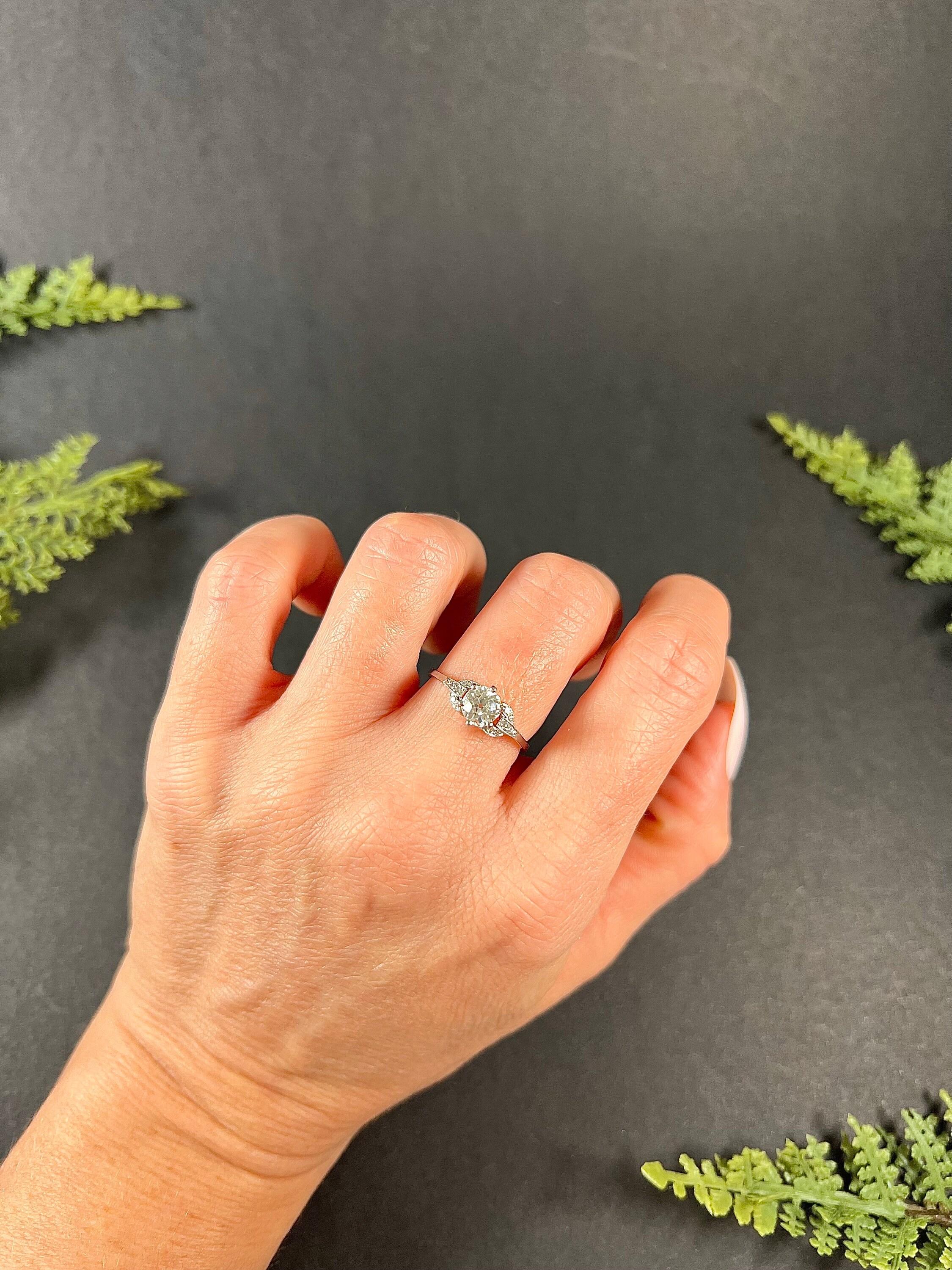 Vintage Platinum 1920s 0.80 Diamond Engagement Ring Set in New Hand Made Mount For Sale 6