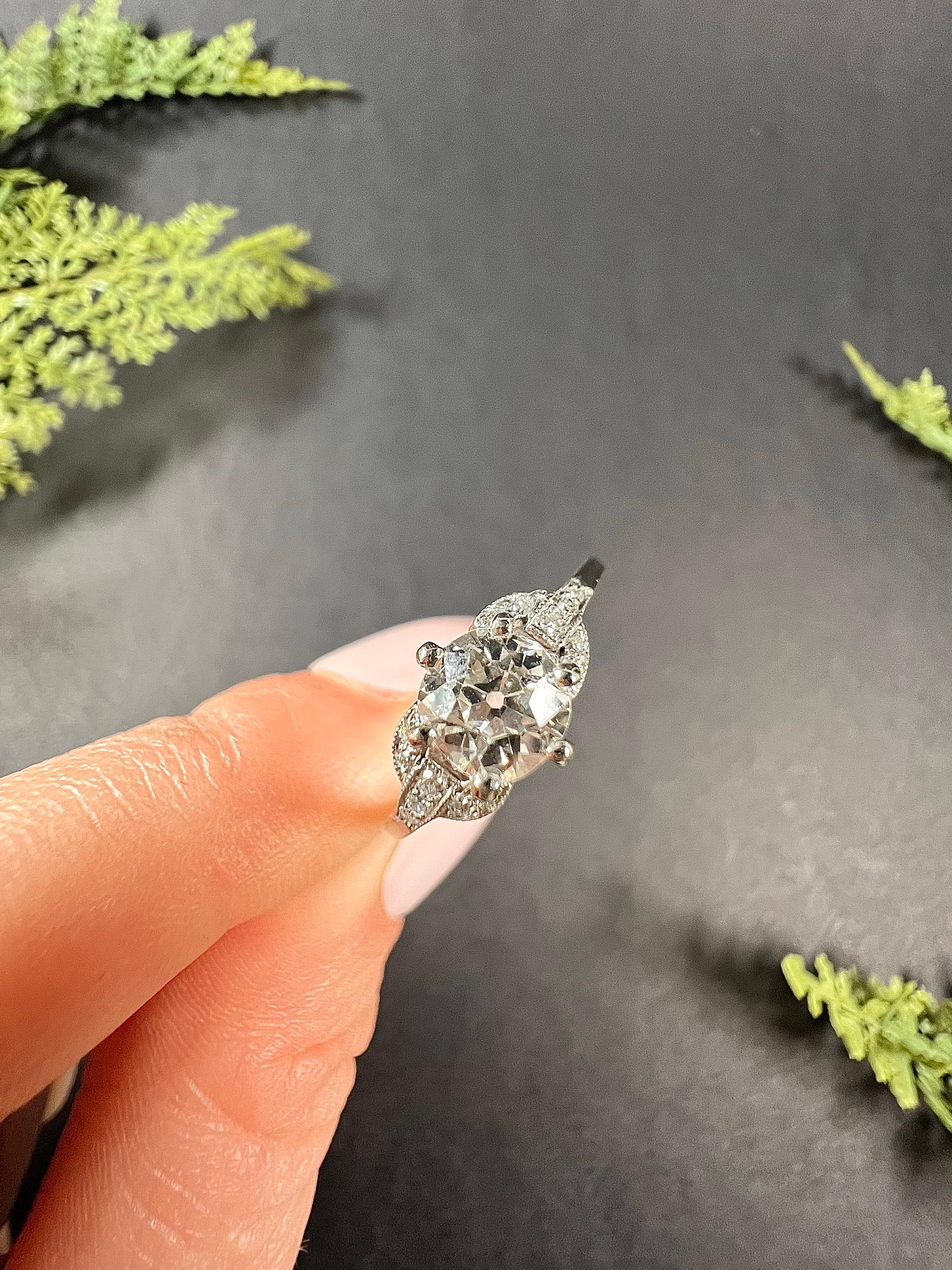 Vintage Platinum 1920s 0.80 Diamond Engagement Ring Set in New Hand Made Mount For Sale 4