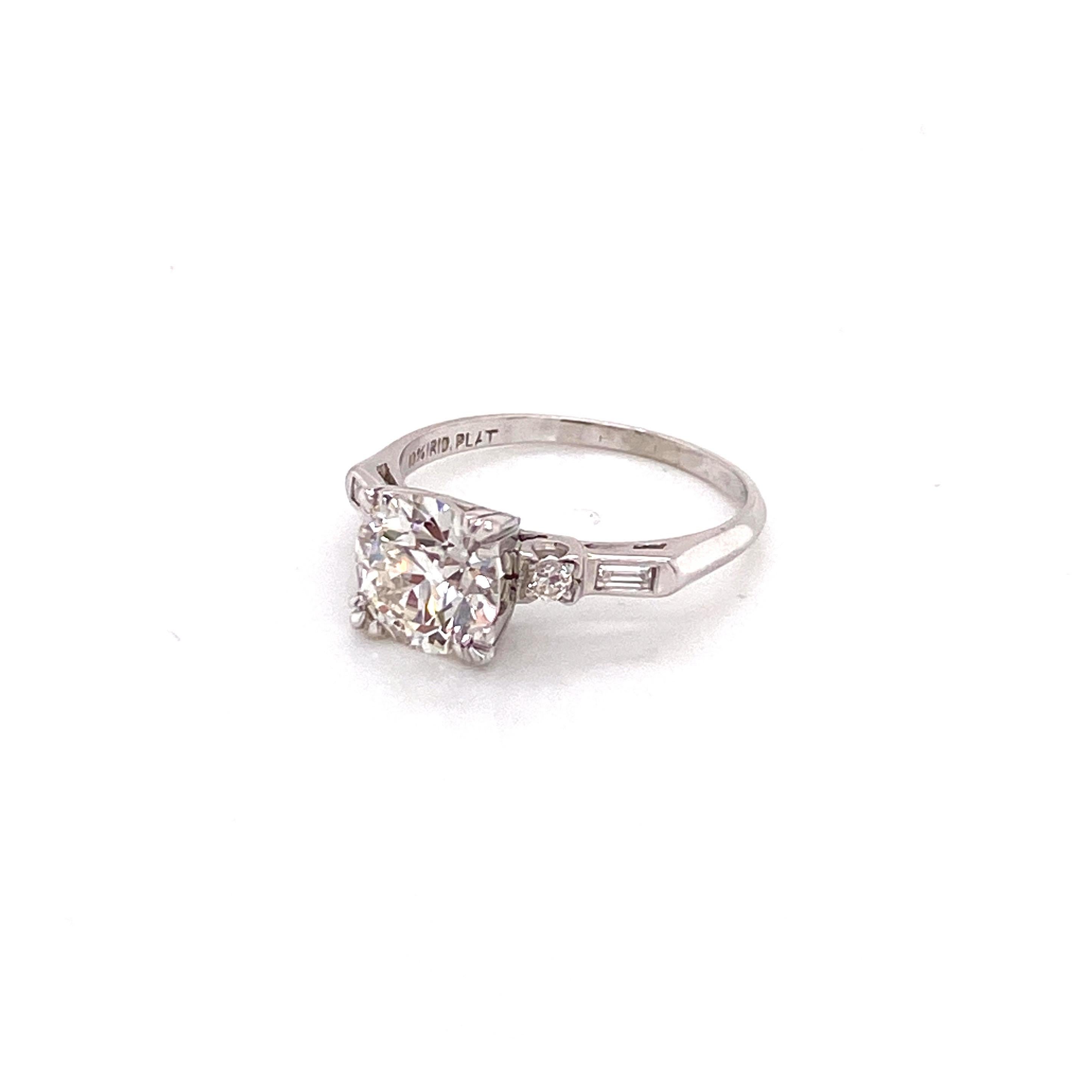 Retro Vintage Platinum 1950s 1.90 Carat Diamond Engagement Ring For Sale