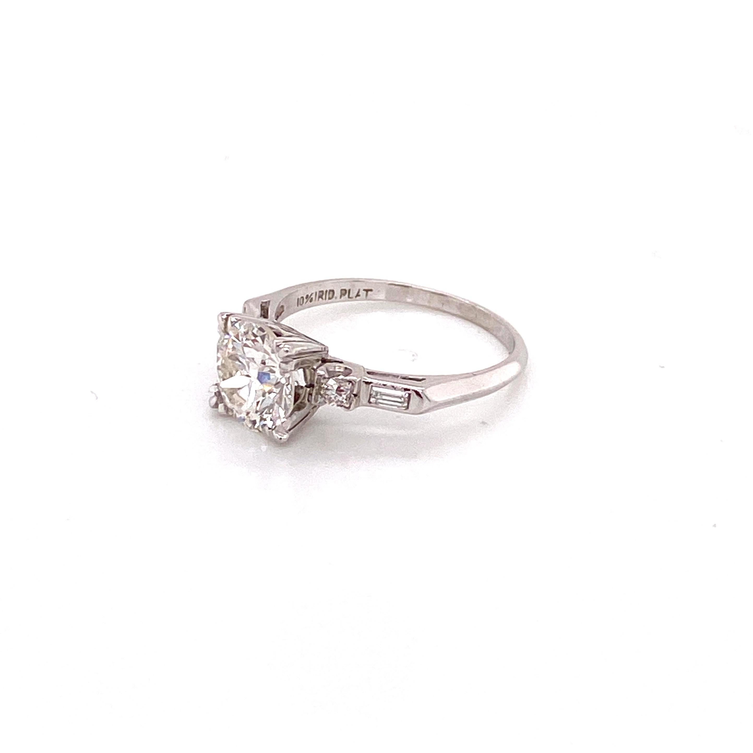 Old European Cut Vintage Platinum 1950s 1.90 Carat Diamond Engagement Ring For Sale