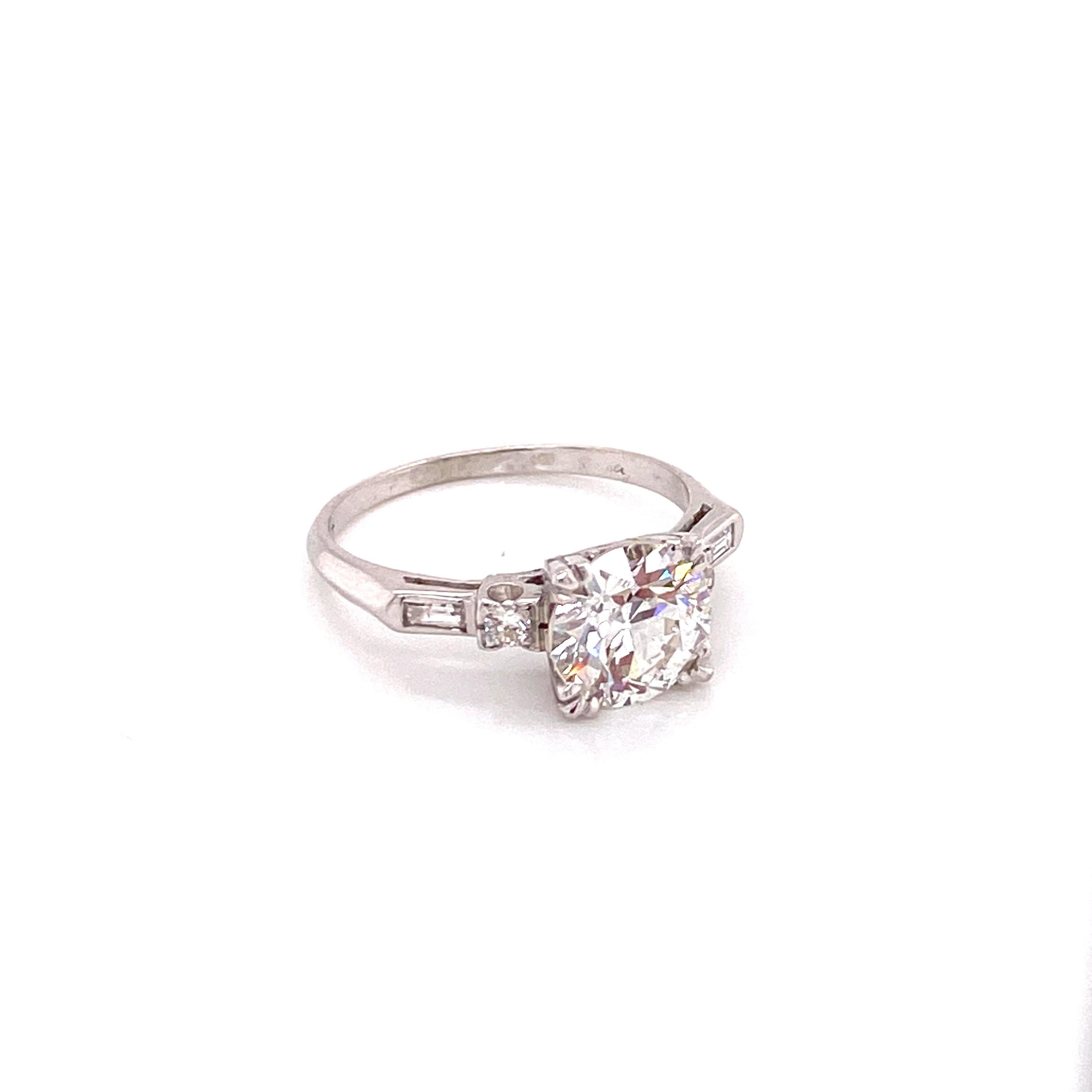 Women's Vintage Platinum 1950s 1.90 Carat Diamond Engagement Ring For Sale