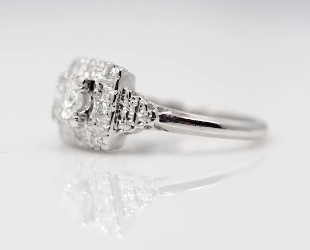 Vintage Platinum 1950's Old Transitional Cut Verlobungsring .50cts VEG#79 im Zustand „Gut“ im Angebot in Hicksville, NY