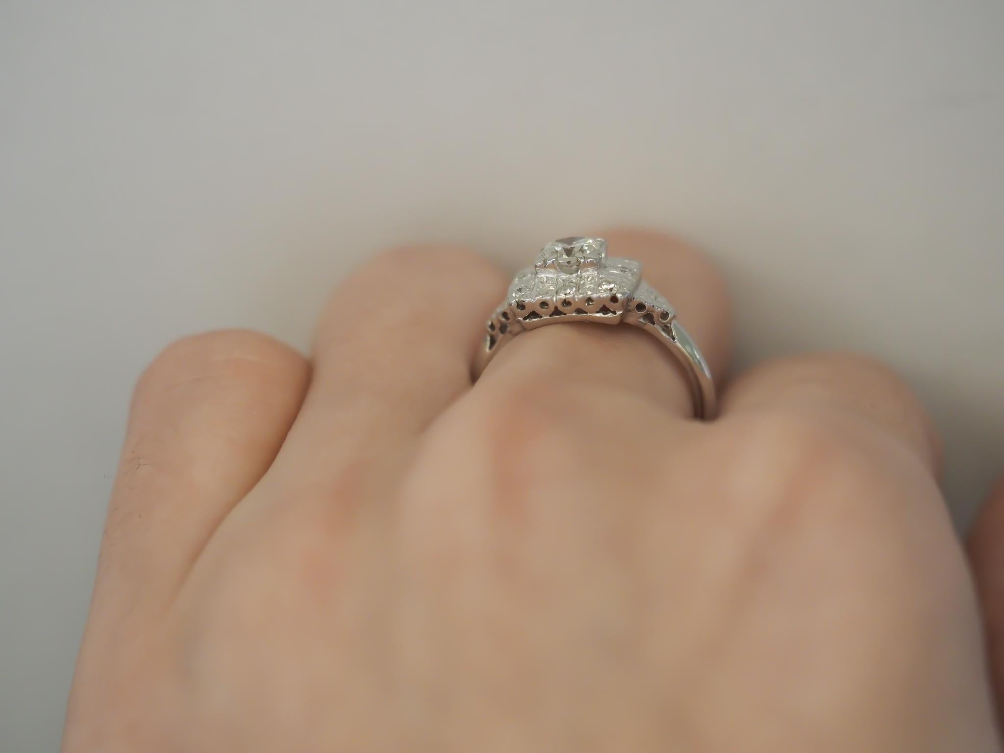 Vintage Platinum 1950's Old Transitional Cut Verlobungsring .50cts VEG#79 Damen im Angebot