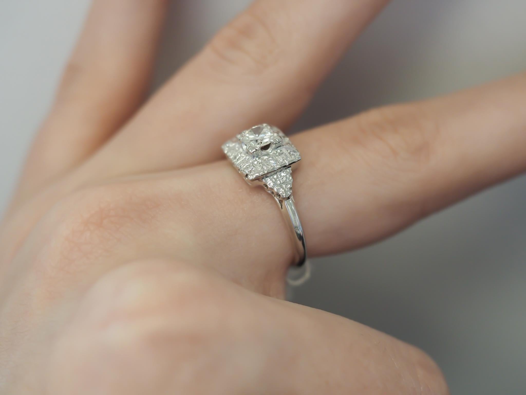 Vintage Platinum 1950's Old Transitional Cut Verlobungsring .50cts VEG#79 im Angebot 1