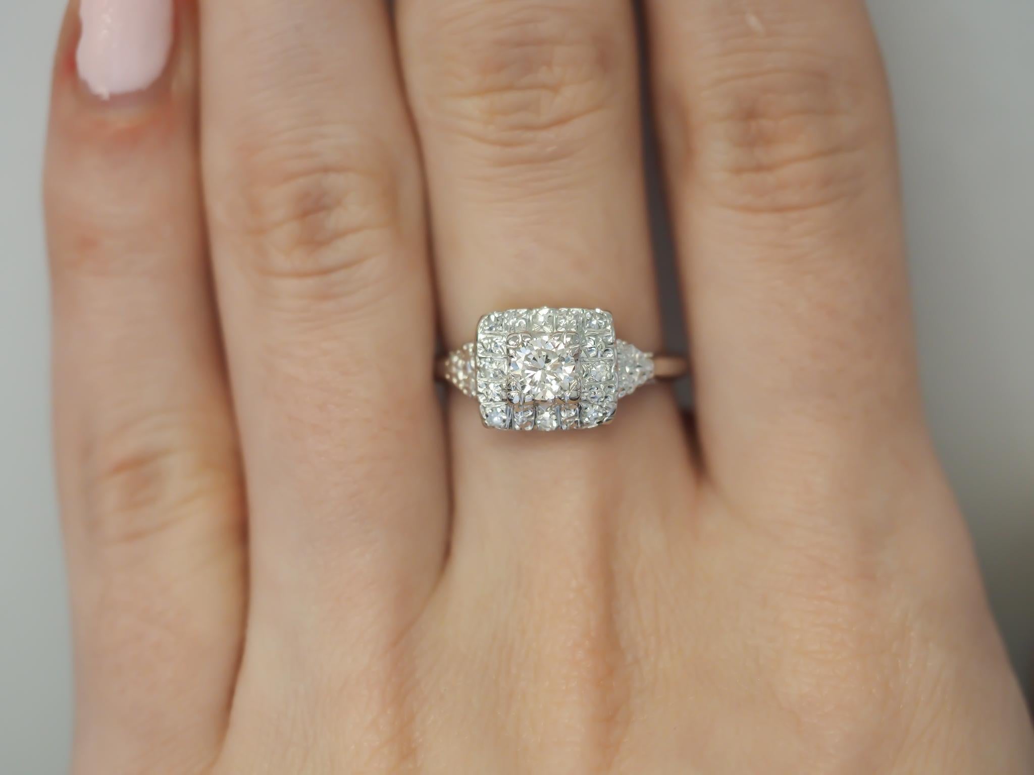 Vintage Platinum 1950's Old Transitional Cut Verlobungsring .50cts VEG#79 im Angebot 2
