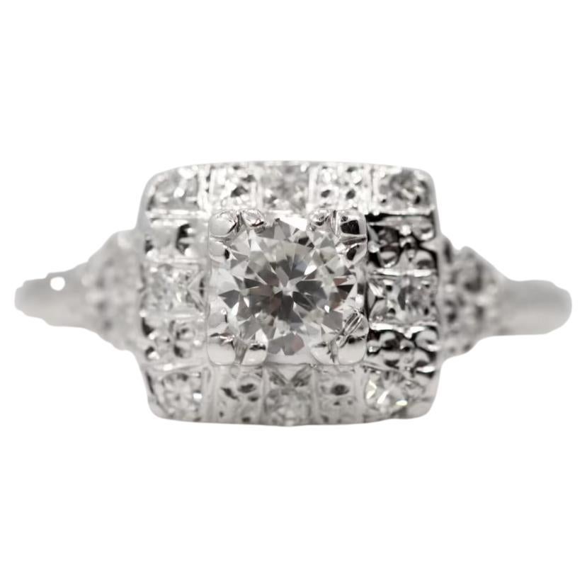 Vintage Platinum 1950's Old Transitional Cut Verlobungsring .50cts VEG#79 im Angebot