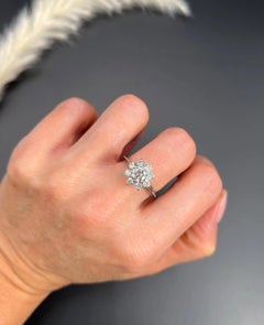 Vintage Platinum, 1980s 1.50ct Diamond Daisy Cluster Ring, Vintage Engagement Ri