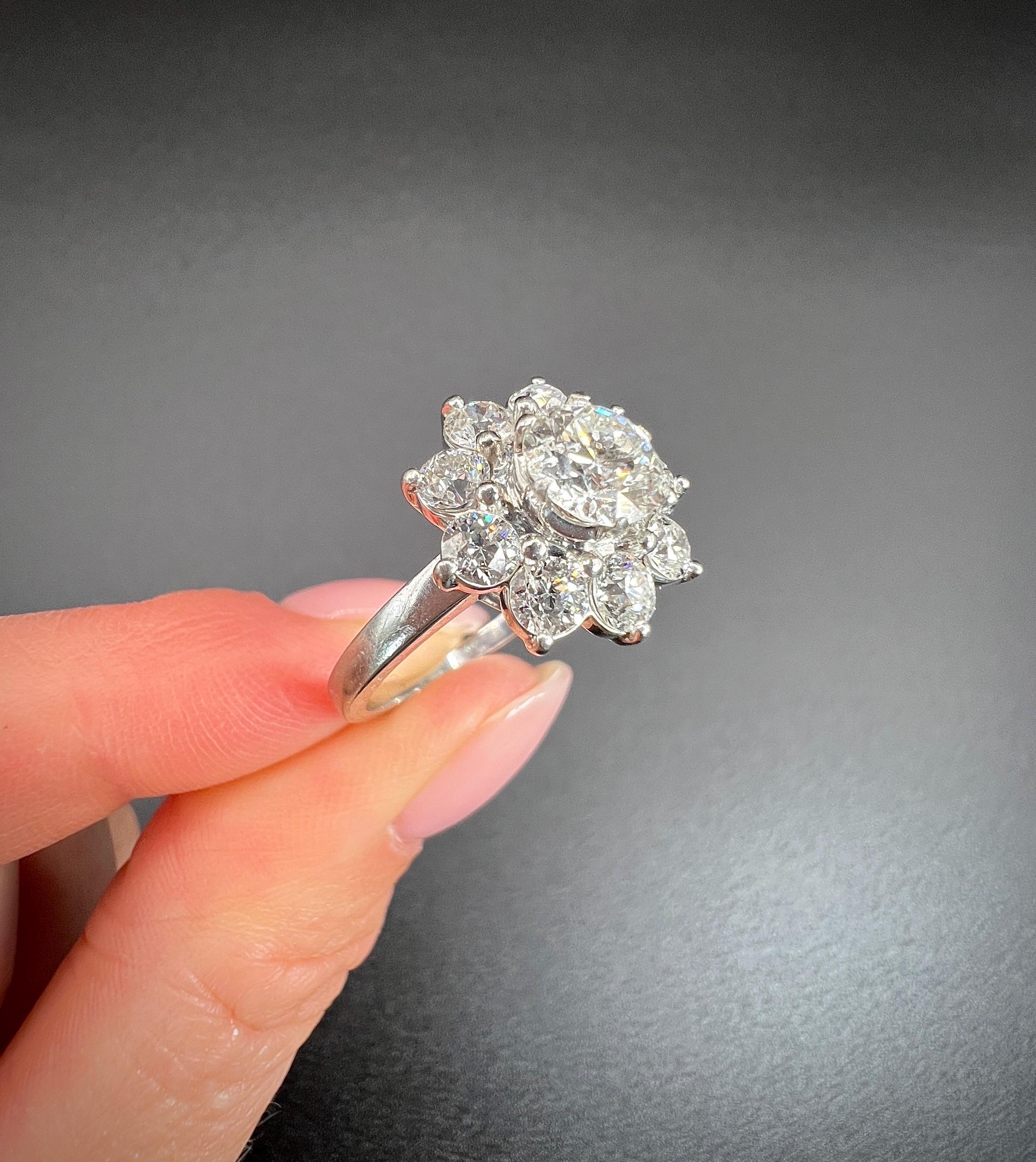 Gänseblümchen-Cluster-Ring aus Platin, 1980er Jahre, 2,20 Karat Diamant im Angebot 1