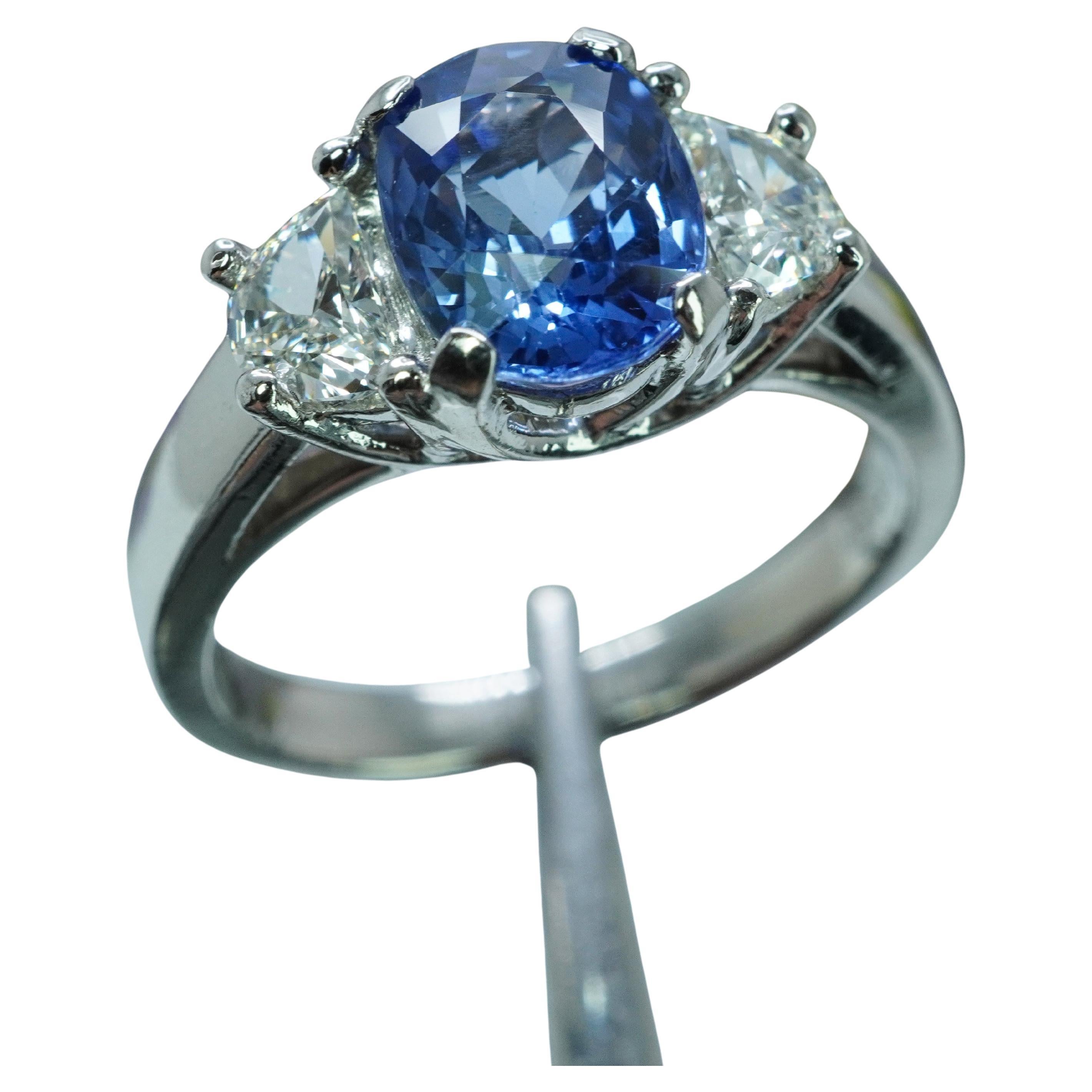 Vintage Platin 1,9ct Saphir Halbmond Diamant 3 Stein Ring Estate Jewelry