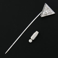 Vintage Platinum 1ct Brilliant Pave Diamond Detailed Triangle Trillion Stick Pin
