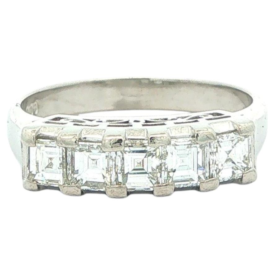Vintage Platinum 1ctw Carre Square Step Cut Diamond Stack Wedding Band Ring