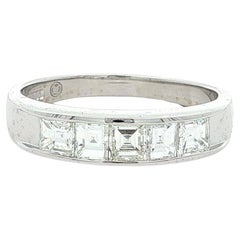 Vintage Platinum 1ctw Carré Step Cut VS Diamond Channel 5 Stone Band Ring