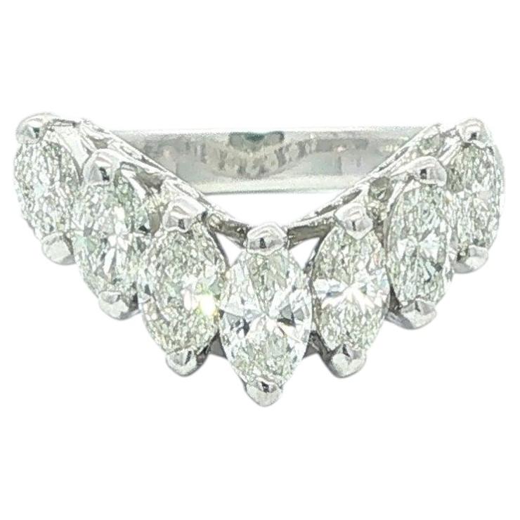Vintage Platinum 1ctw Marquise Diamond Graduated Pyramid Chevron V Band Ring For Sale