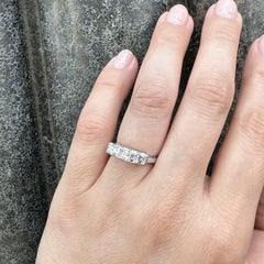 Vintage Platinum 1ctw Square Step Cut Carre Diamond 5 Stone Band Ring