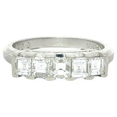 Vintage Platinum 1ctw Square Step Cut Carre Diamond 5 Stone Band Ring