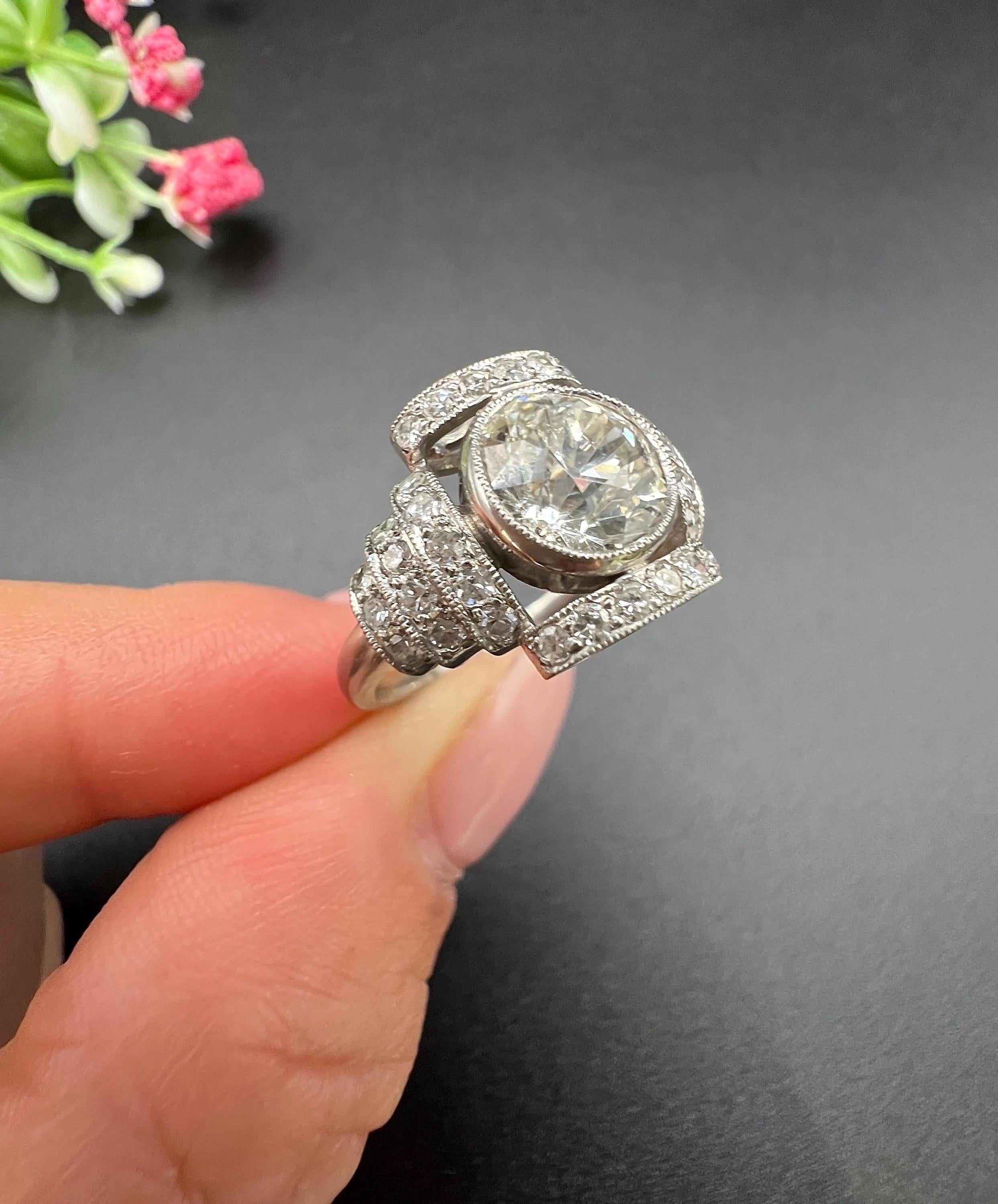 Vintage Platinum, 2 Carat Art Deco Style Diamond Engagement Ring For Sale 5