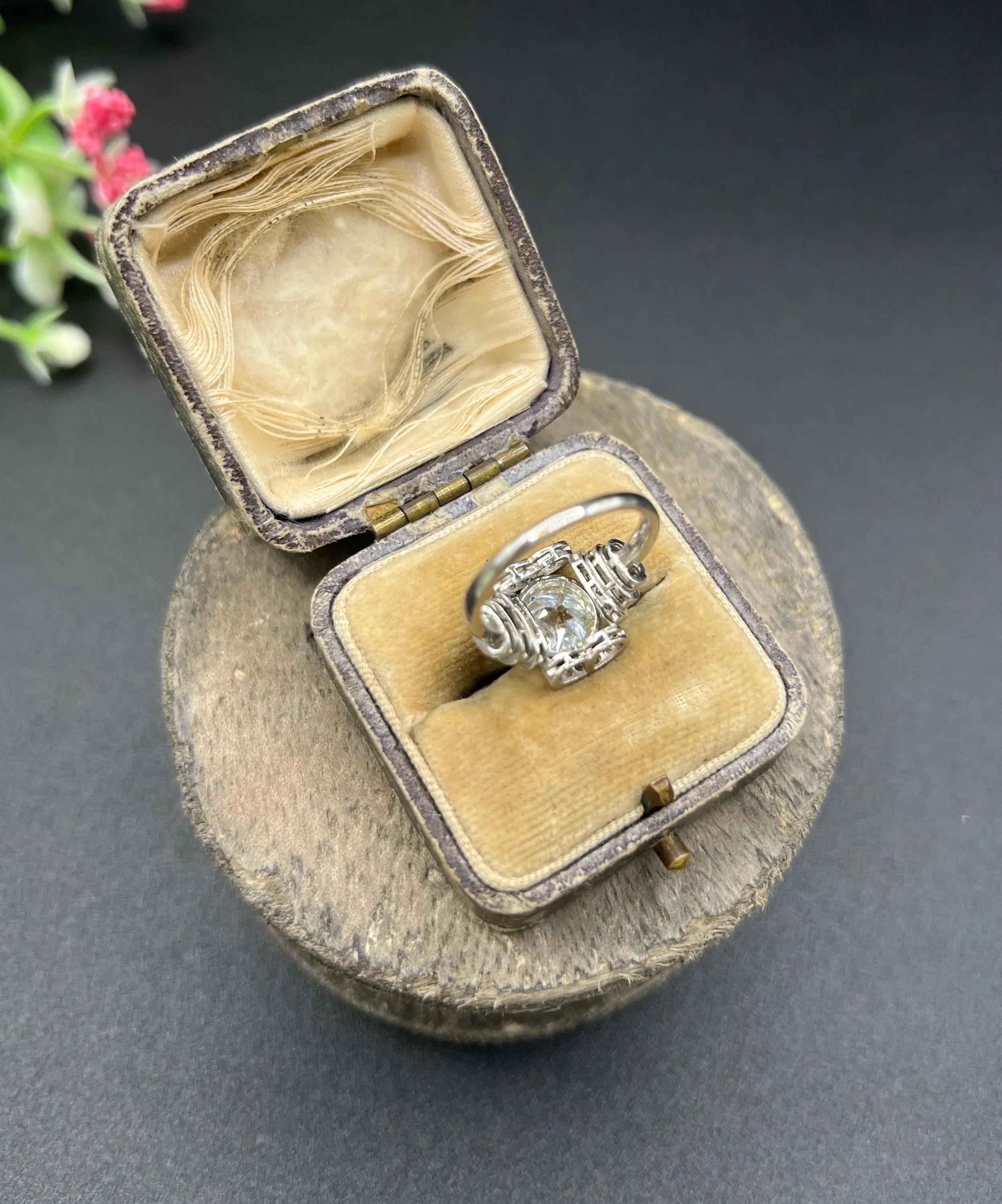 Vintage Platinum, 2 Carat Art Deco Style Diamond Engagement Ring For Sale 3