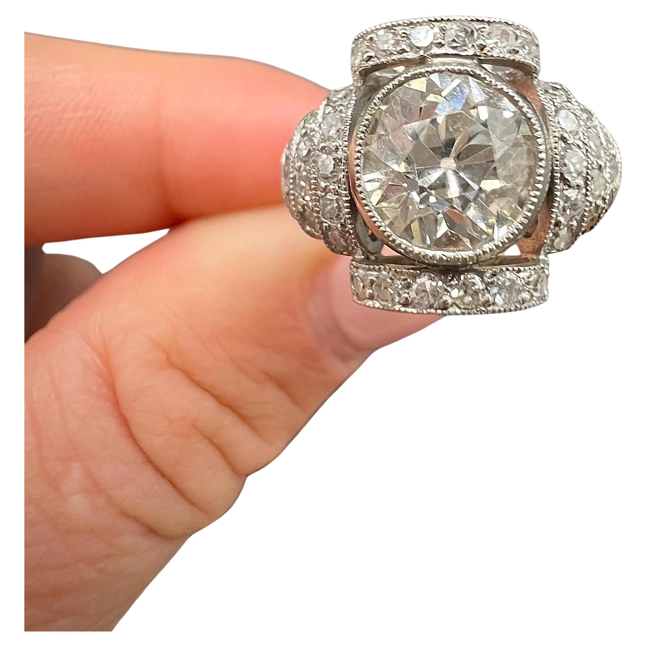 Vintage Platinum, 2 Carat Art Deco Style Diamond Engagement Ring For Sale