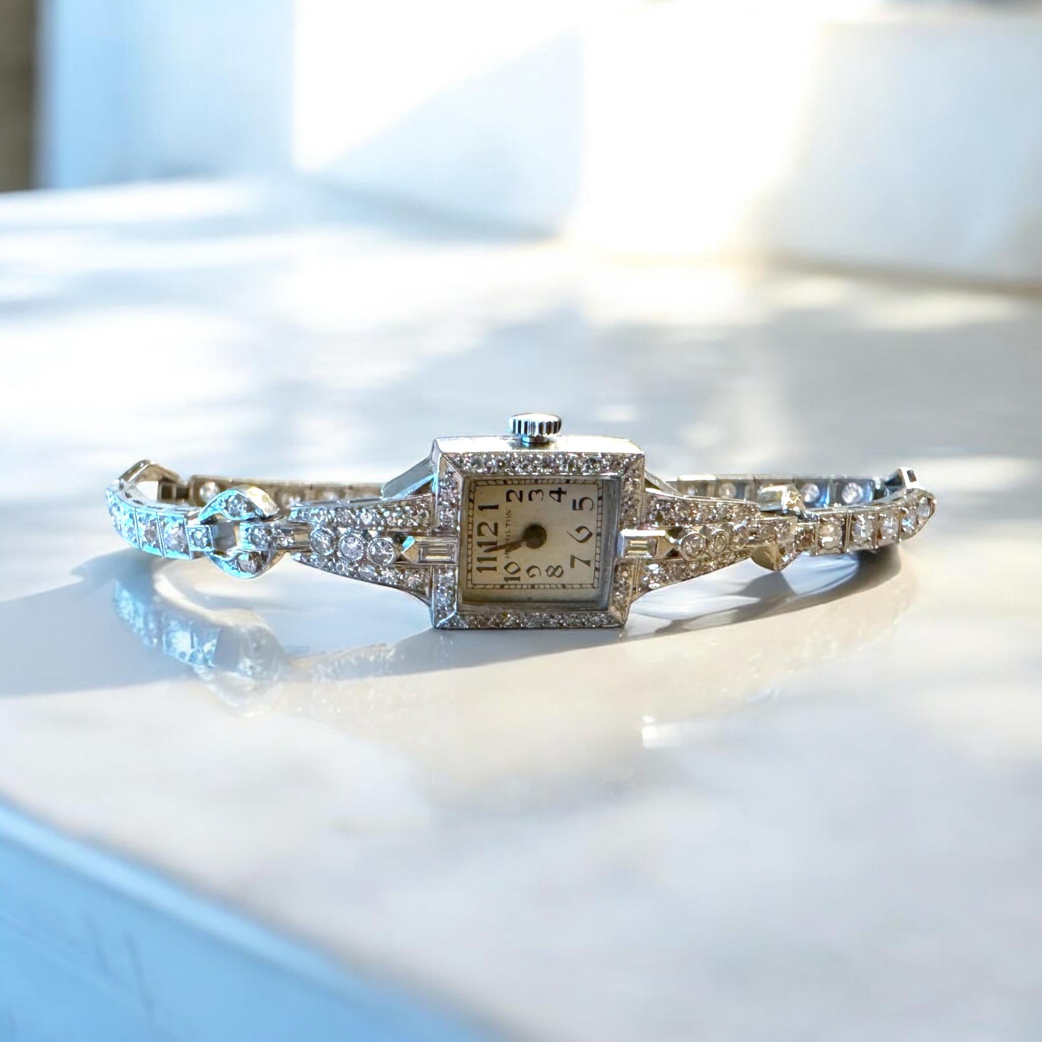 Vintage Platinum 2 Carat Old Cut Diamond Watch For Sale 4