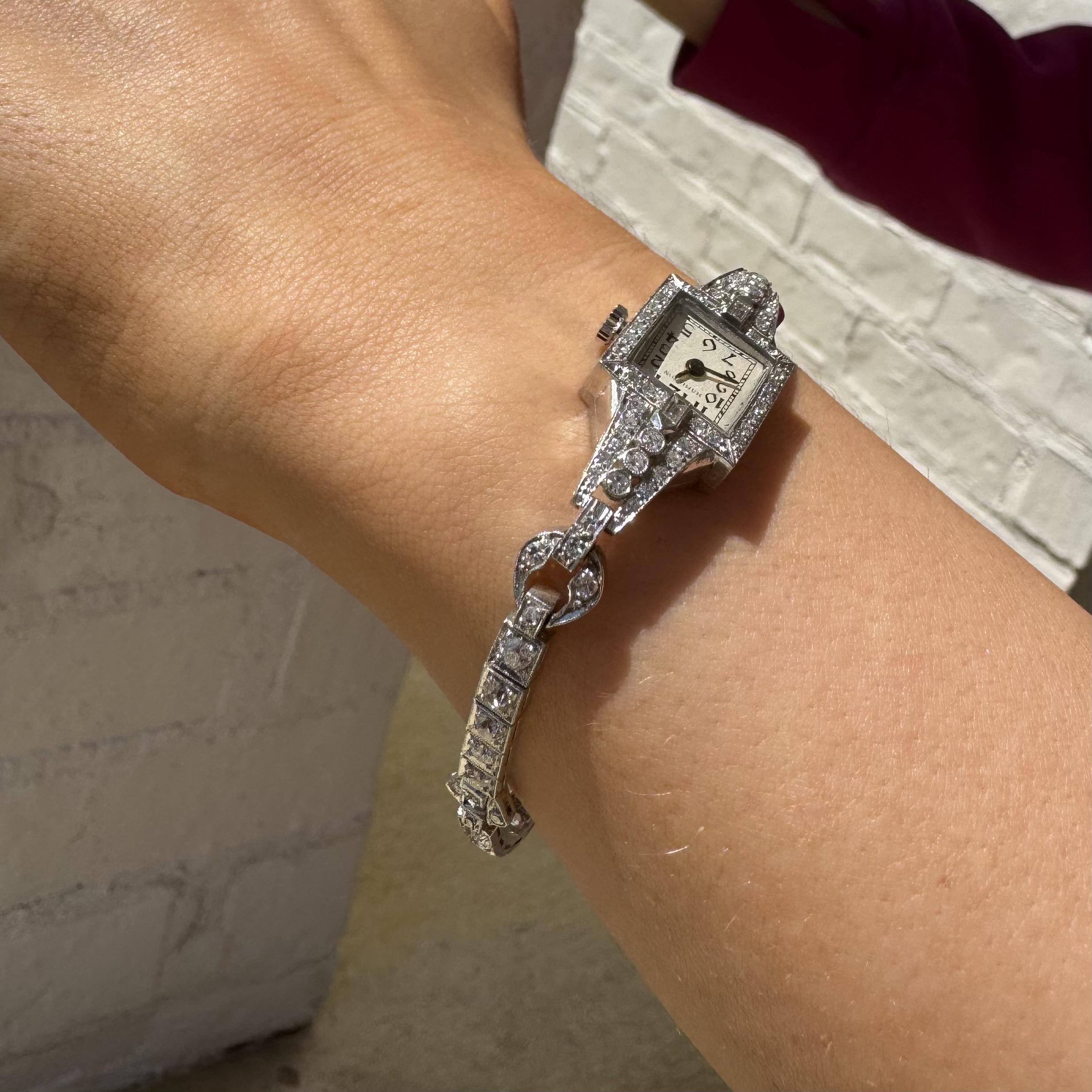 Old Mine Cut Vintage Platinum 2 Carat Old Cut Diamond Watch For Sale