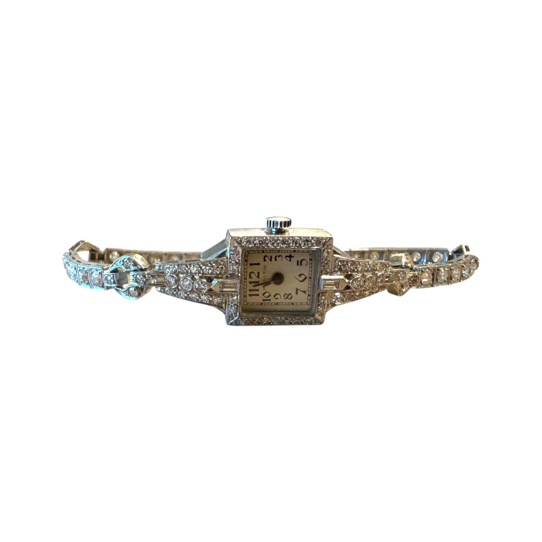 Vintage Platinum 2 Carat Old Cut Diamond Watch In Good Condition For Sale In Montgomery, AL