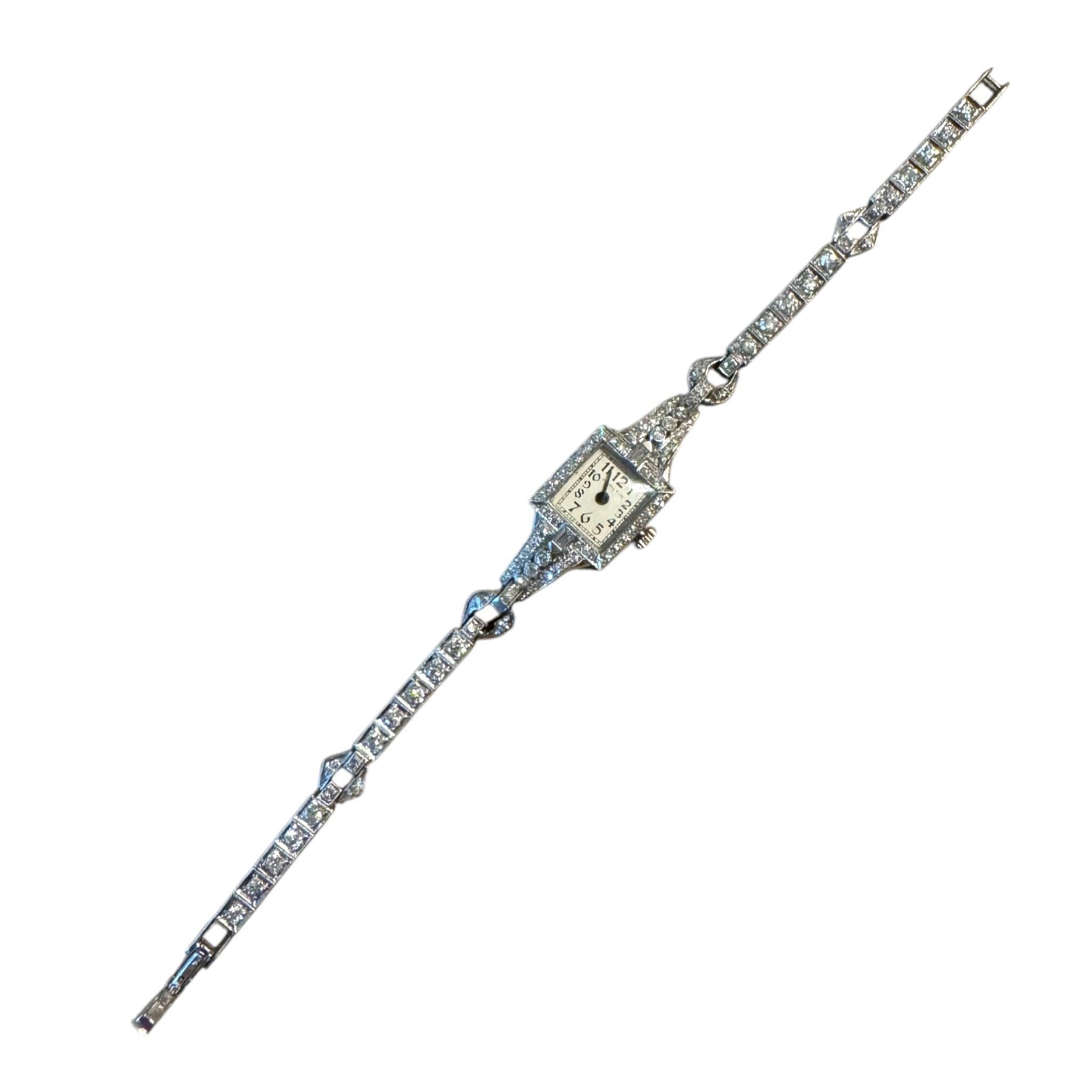 Women's Vintage Platinum 2 Carat Old Cut Diamond Watch For Sale