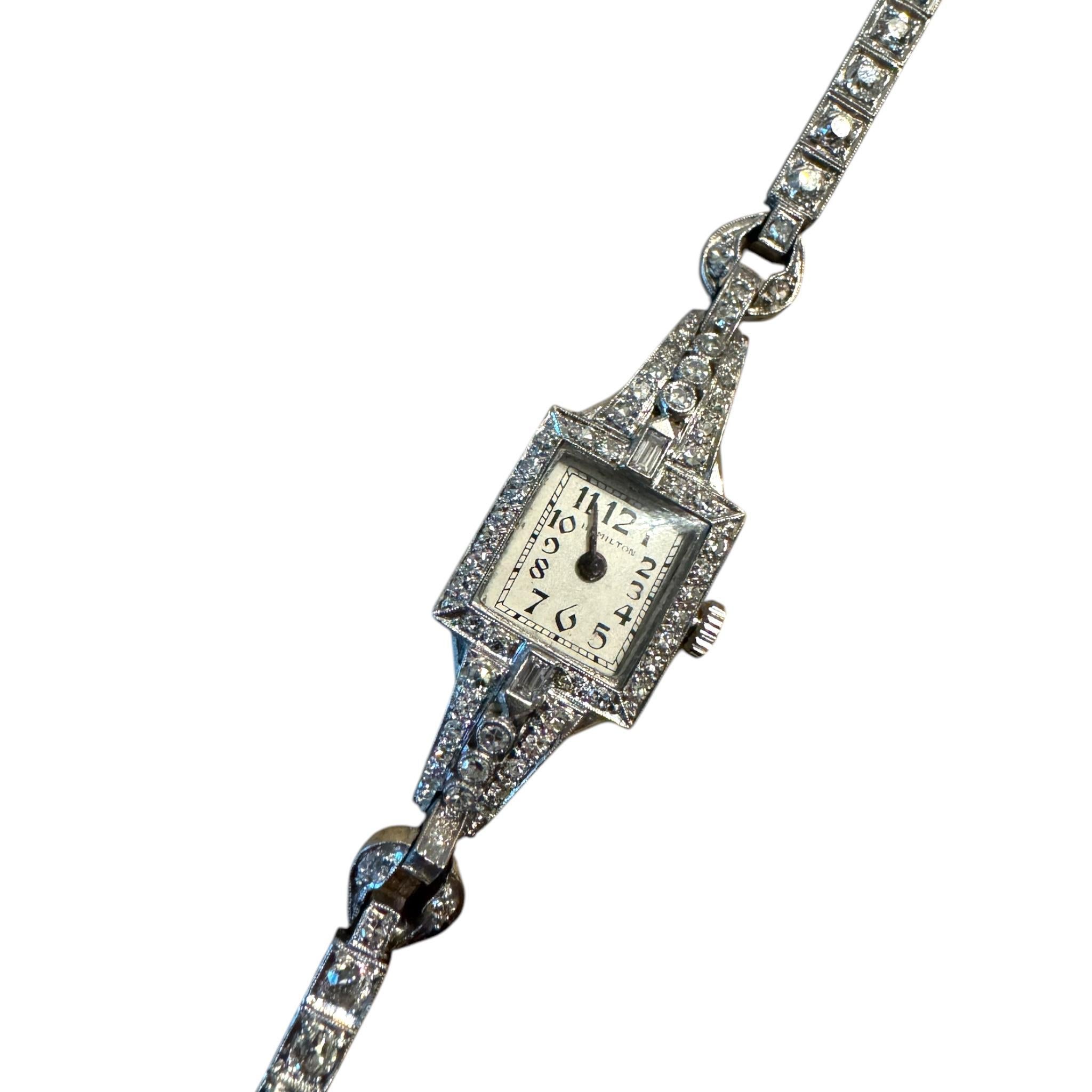 Vintage Platinum 2 Carat Old Cut Diamond Watch For Sale 1