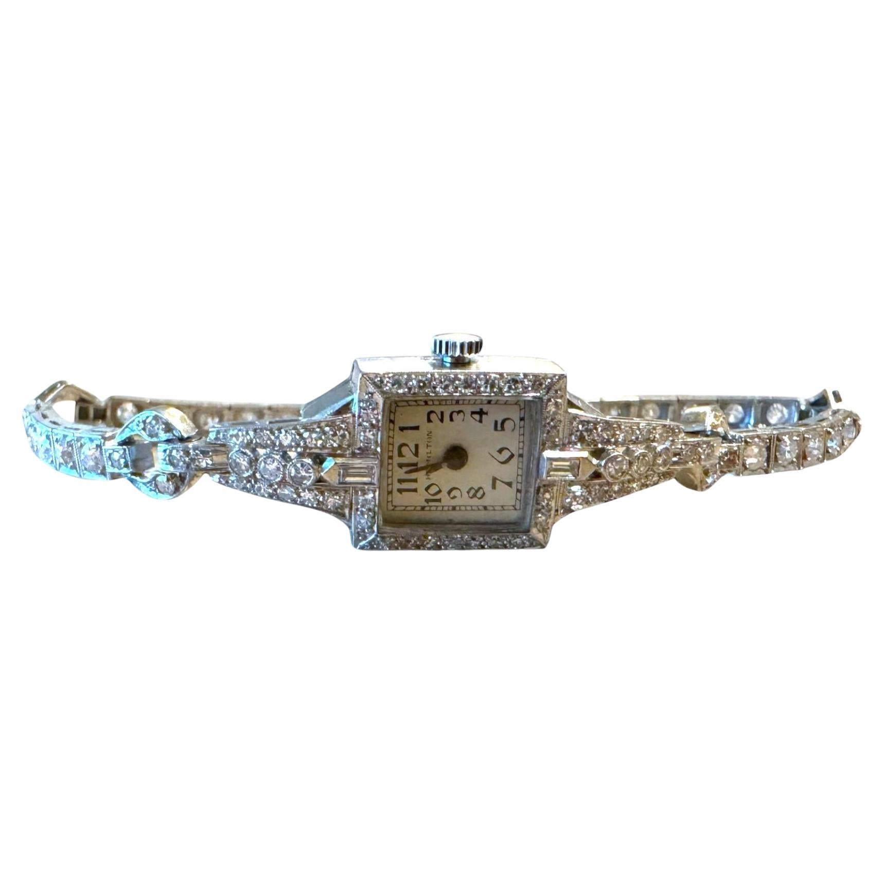 Reloj vintage de platino con diamantes talla antigua de 2 quilates