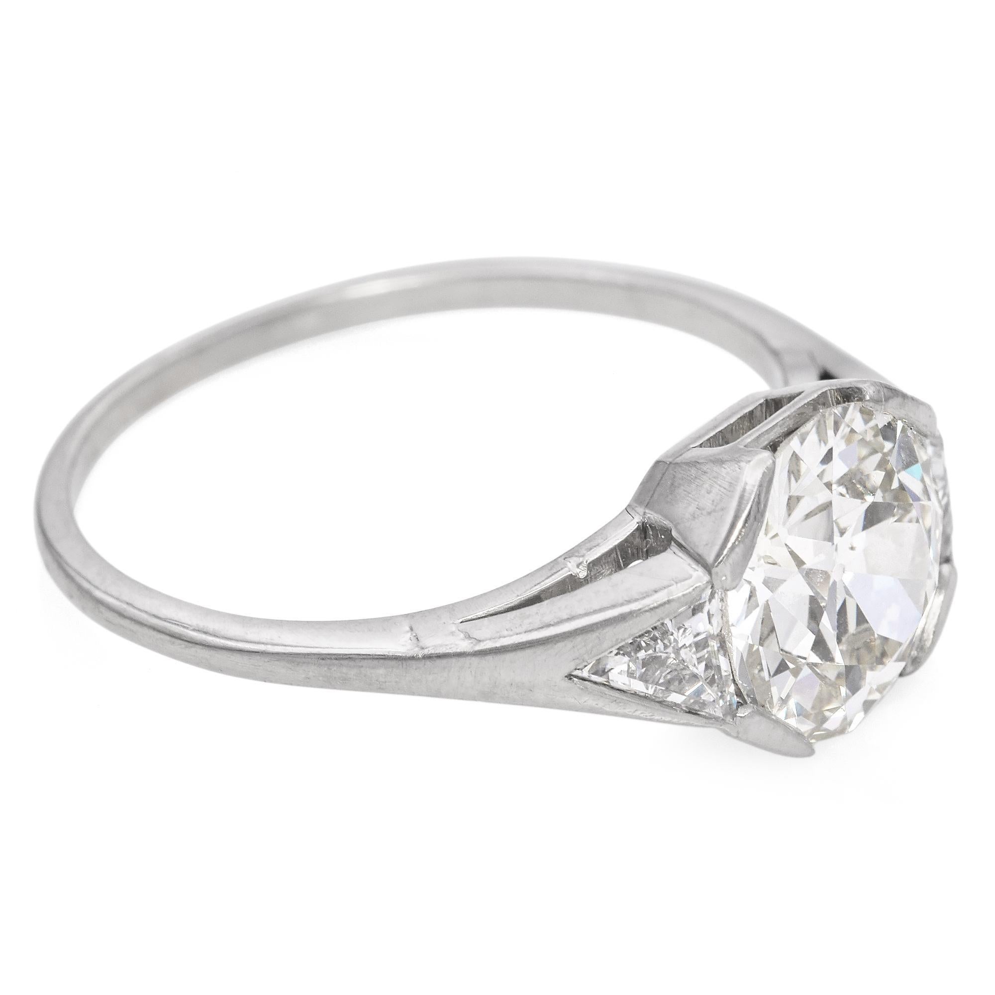 Verlobungsring, Vintage Platin 2,03 TCW Old Euro Cut Diamant & Trillion Verlobungsring GIA Damen