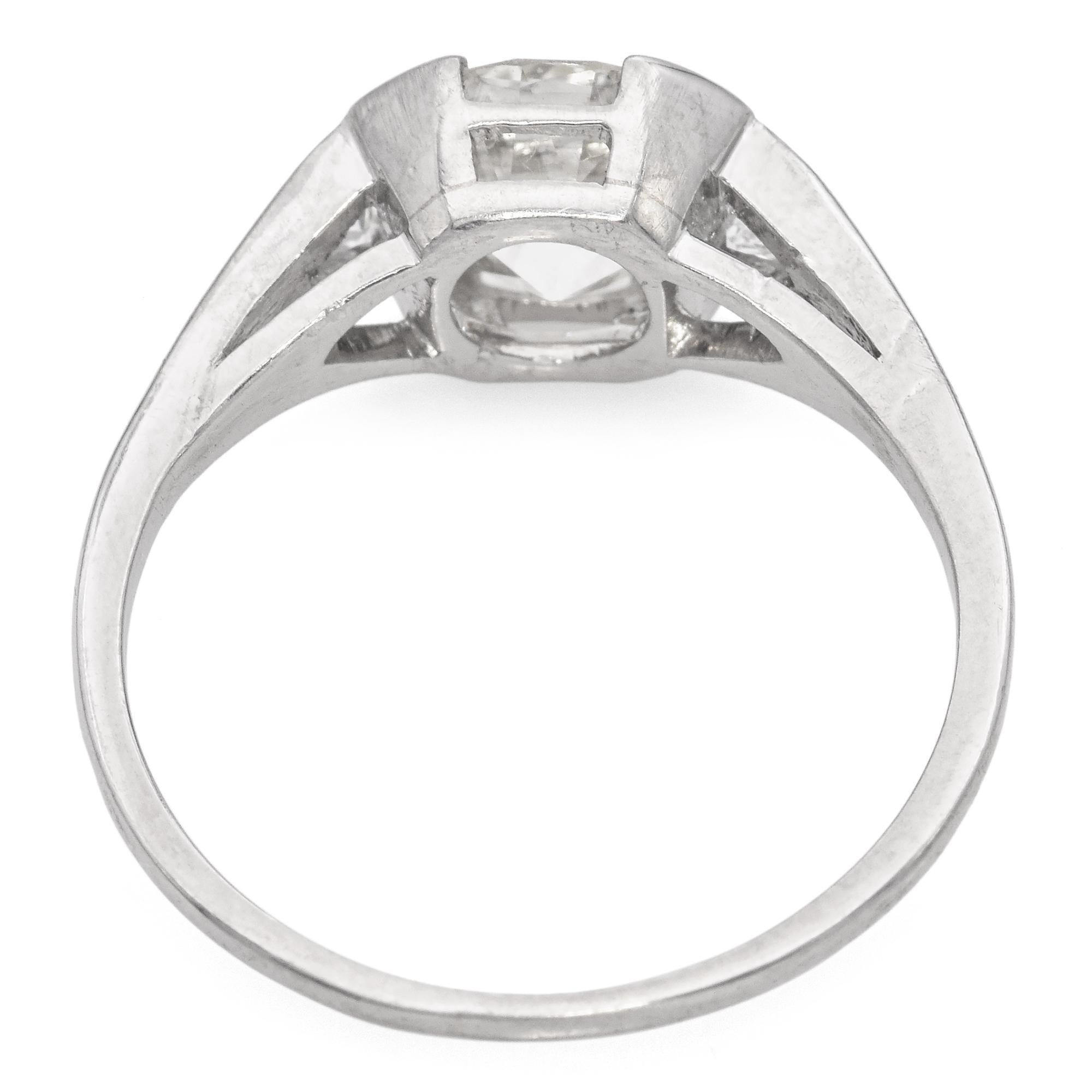 Verlobungsring, Vintage Platin 2,03 TCW Old Euro Cut Diamant & Trillion Verlobungsring GIA 1