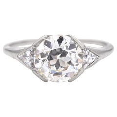 Verlobungsring, Vintage Platin 2,03 TCW Old Euro Cut Diamant & Trillion Verlobungsring GIA
