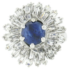 Vintage Platinum 2.06ct Round Sapphire and Diamond Ballerina Swirl Cocktail Ring