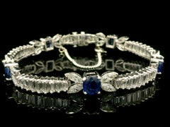 Vintage Platinum 20ctw Sapphire & Baguette Marquise Diamond Line Bracelet
